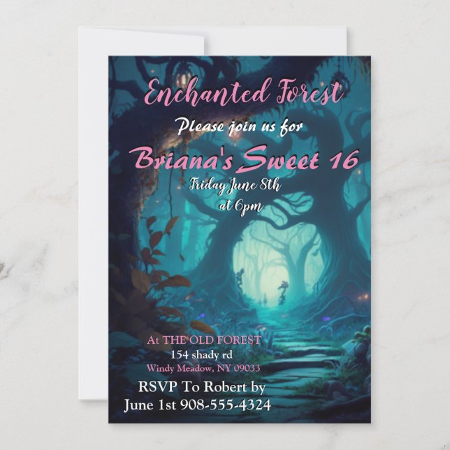 Enchanted Forest Sweet 16 Invitation (Devant)
