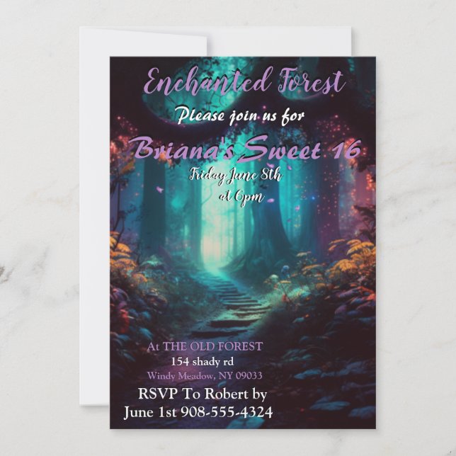 Enchanted Forest Sweet 16 Invitations (Devant)