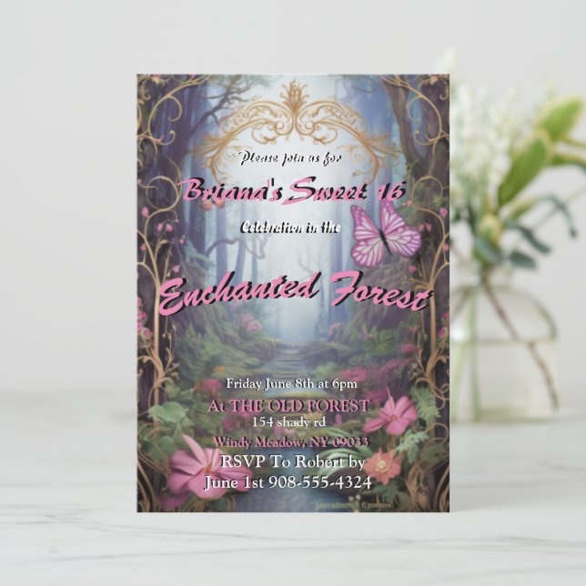 Enchanted Forest Sweet 16 Invitations (Debout devant)