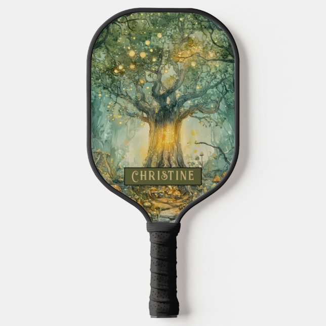 Enchanted Forest Tree Of Lights Personalized Pickleball Schläger (Vorderseite)