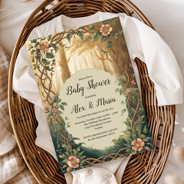 Enchanted Forest Twins Baby Shower Einladung (Von Creator hochgeladen)