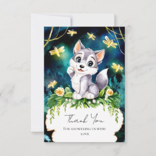 Enchanted Forest Wolf Babydusche Dankeskarte