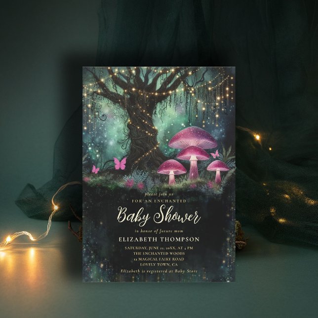 Enchanted Forest Woodland Magical Tree Baby Shower Einladung (enchanted forest baby shower invitation woodland mushrooms magical tree fairy tale storybook)
