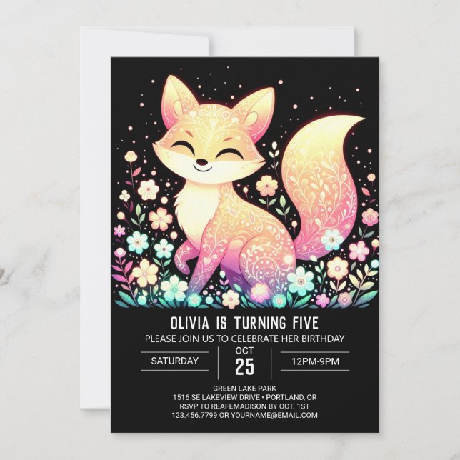 Enchanted Fox Digital Geburtstag Einladung (Vorderseite)