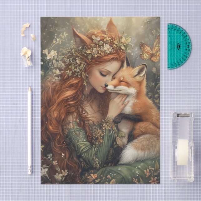 Enchanted Fox Fairy With Butterfly Decoupage Seidenpapier (Handwerk)