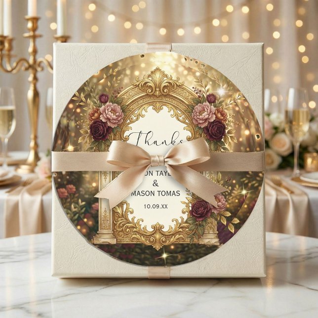 Enchanted Garden Gate Wedding  Runder Aufkleber (#weddingsticker
#weddinginvitationdesign
#roundweddingsticker
#luxuryweddingdesign
#vintagewedding)