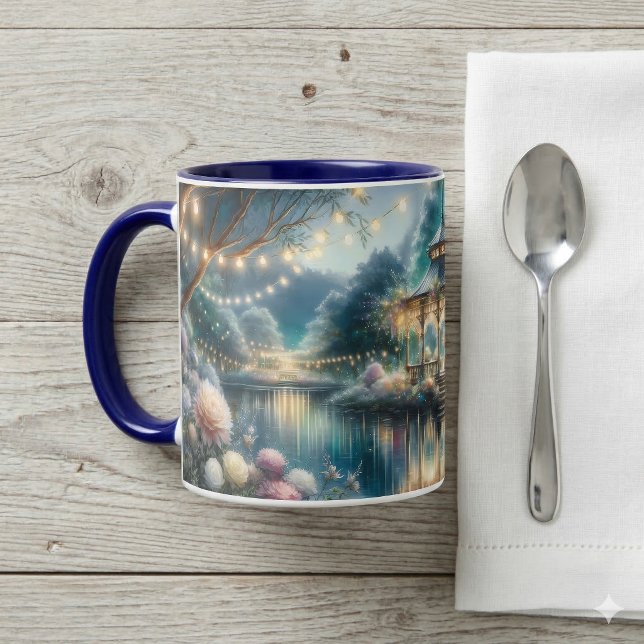 Enchanted Garden Gazebo Twilight Reflection Tasse (Enchanted Garden Gazebo Twilight Reflection Mug On Table)