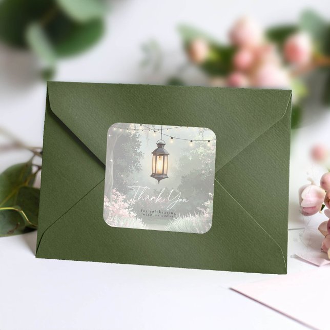 Enchanted Garden Lantern Danke Pink ID1163 Quadratischer Aufkleber (Von Creator hochgeladen)