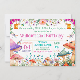 Enchanted Garden Mushroom Birthday Party Invite Einladung