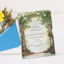 Enchanted Garden String Lights Wedding Invitation  Einladungspostkarte