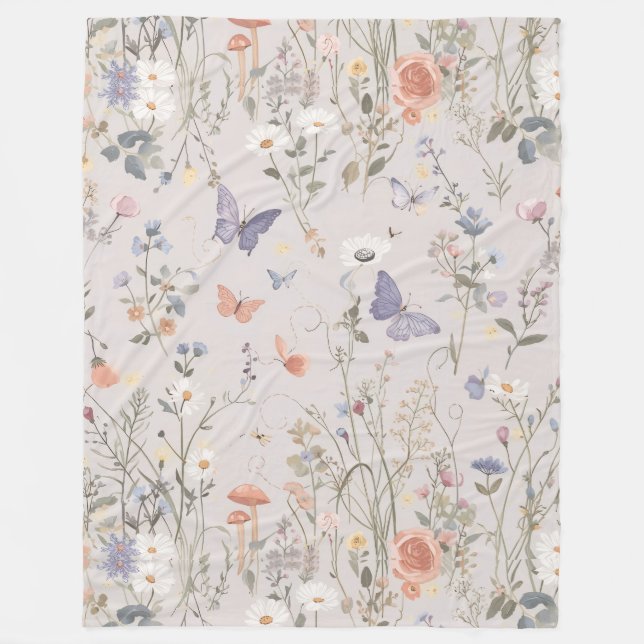 Enchanted Garden Wildflower Butterfly Whimsical Fleecedecke (Vorderseite)