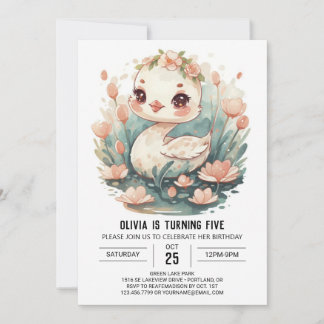 Enchanted Girly Swan Bird Geburtstag Einladung
