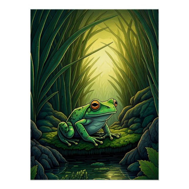 Enchanted Green Frog in a Forest Poster (Vorderseite)