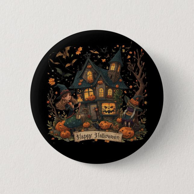 Enchanted Haunted House Halloween Button (Vorderseite)