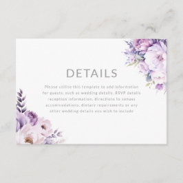 Enchanted Lavender Purple Floral Wedding Details Begleitkarte