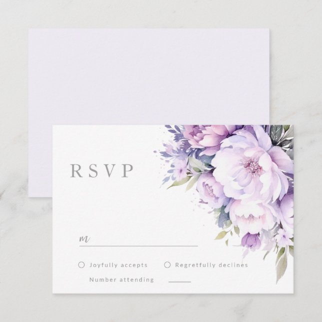 Enchanted Lavender Purple Floral Wedding RSVP Karte (Vorne/Hinten)