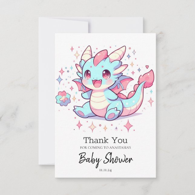 Enchanted Majestic Dragon Baby Shower Dankeskarte (Vorderseite)