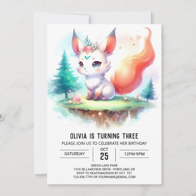 Enchanted Majestic Fox Geburtstag digital Einladung (Vorderseite)