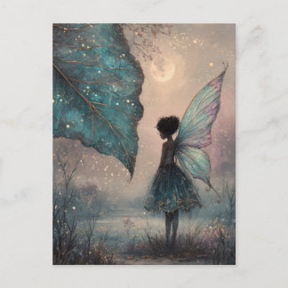 Enchanted Moonlit Leaf Fairy Watercolor Fantasy Postkarte