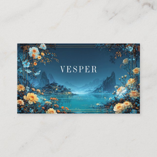 Enchanted Night Floral Yellow Rose Cityscape Visitenkarte (Vorderseite)
