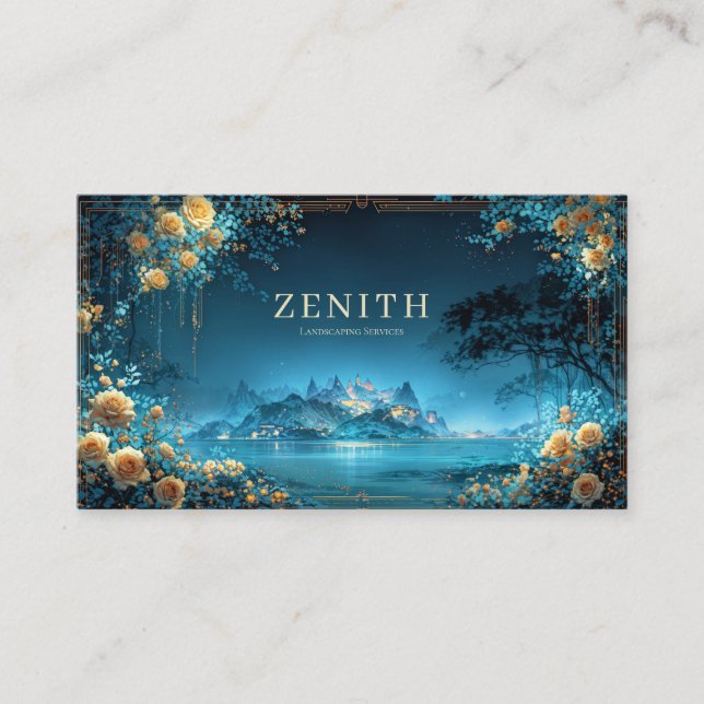 Enchanted Night Landscape Gold Rose Floral Palace Visitenkarte (Vorderseite)