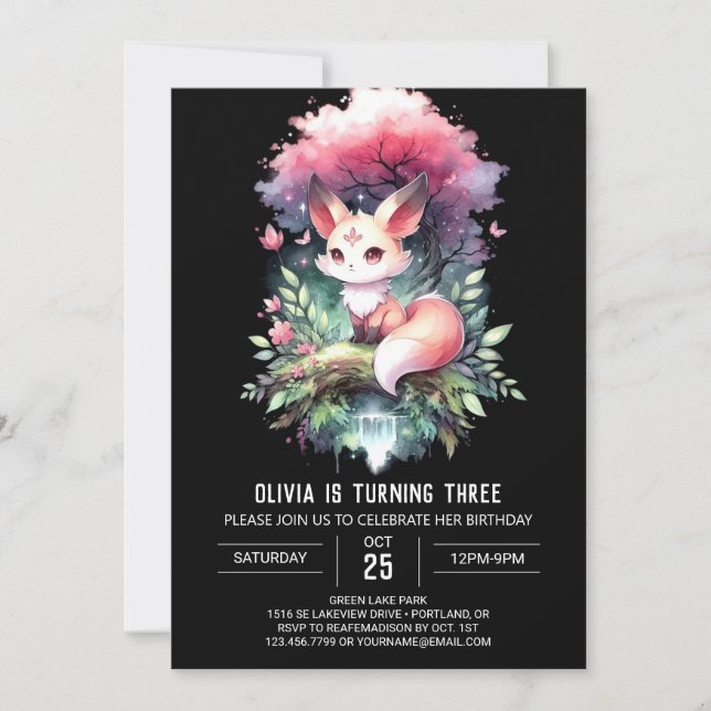 Enchanted Pastel Fox Geburtstag digital Einladung (Vorderseite)