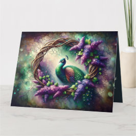 Enchanted Peacock Floral Wreath Karte
