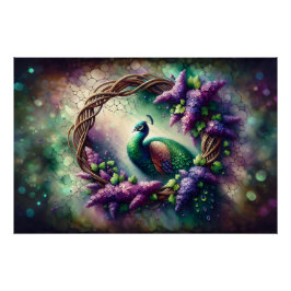 Enchanted Peacock Floral Wreath Poster