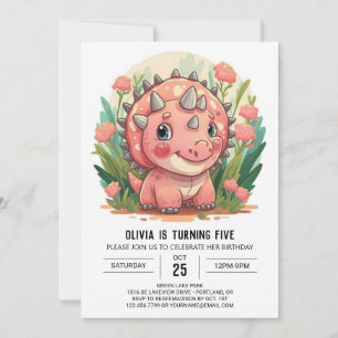 Enchanted Pink Triceratops Dinosaur Girl Birthday Einladung
