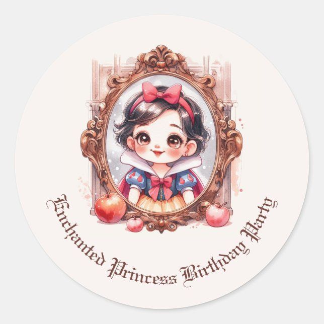 Enchanted Princess Birthday Invitation Snow WhitE Runder Aufkleber (Vorderseite)