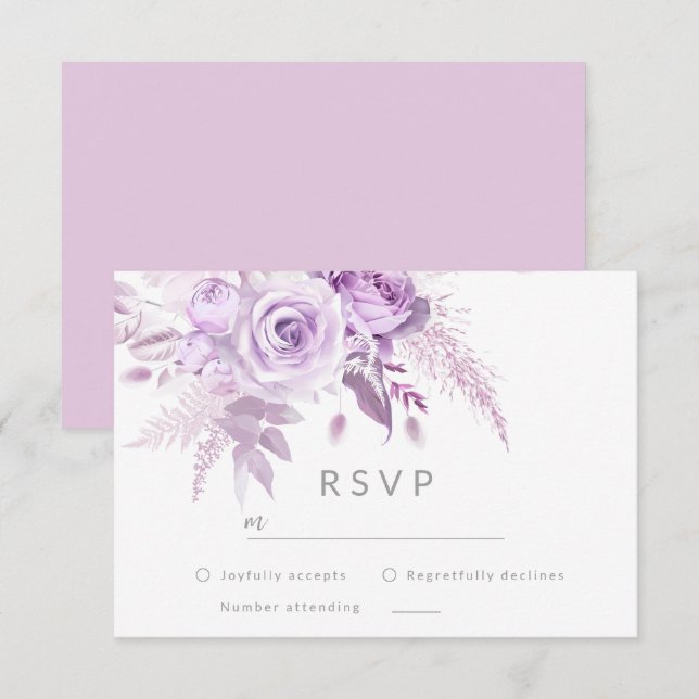 Enchanted Purple Roses Elegant Wedding RSVP Karte (Vorne/Hinten)