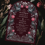 Enchanted Raven Red Black Roses Gothic Wedding Ach Einladung<br><div class="desc">Elegant, whimsical, and gothic wedding design perfect for an enchanted forest-themed celebration or a moody and dark gothic affair. This design features ravens set in a frame of green vines, red and black roses, berries, and silver accents against a red background. Matching Items in our shop for a complete party...</div>