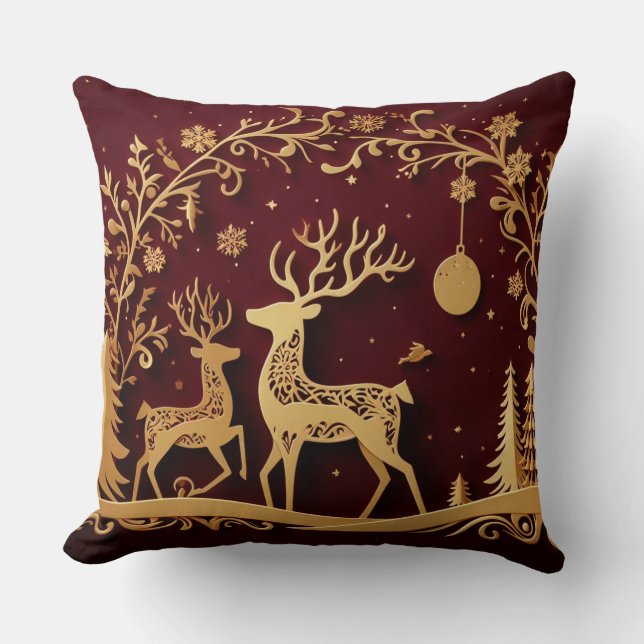 Enchanted Reindeer – Holiday Whimsy Kissen (Vorderseite)