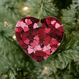 Enchanted Ruby Bliss Heart Confetti Pattern Keramik Ornament