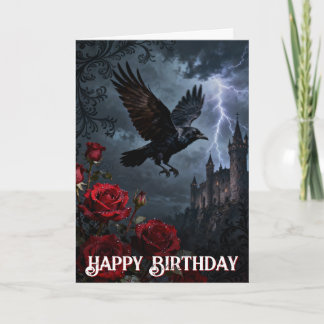 Enchanted Spooky Gothic Castle Raven Birthday Karte
