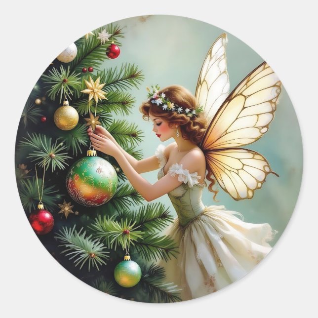 Enchanted Vintage Fairy Christmas Runder Aufkleber (Vorderseite)