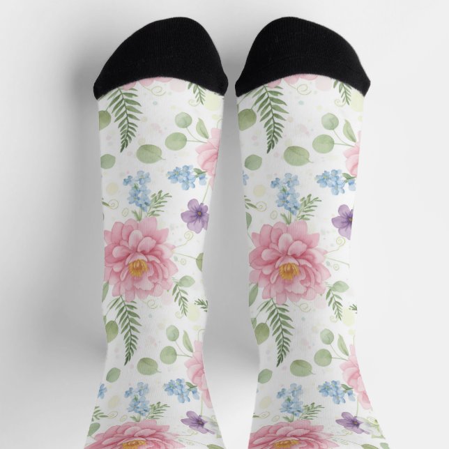 Enchanted Watercolor Garden Bouquet Socken (Oben)