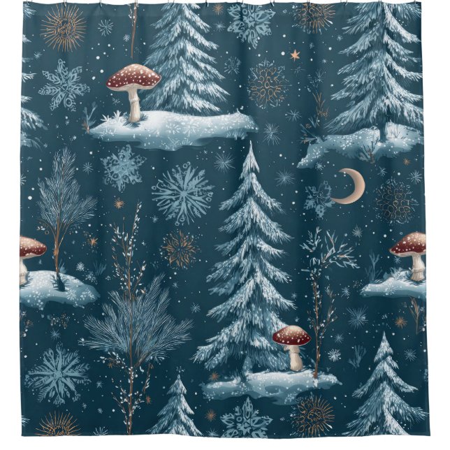 Enchanted Winter Forest Night Pattern (1) Duschvorhang (Vorderseite)