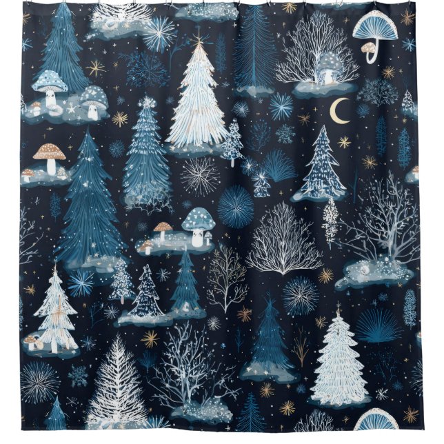 Enchanted Winter Forest Night Pattern (3) Duschvorhang (Vorderseite)