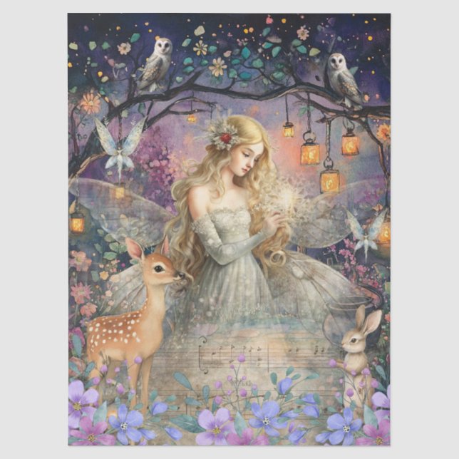 Enchanted Woodland Animals & Fairy Decoupage Paper Seidenpapier (Vorderseite)