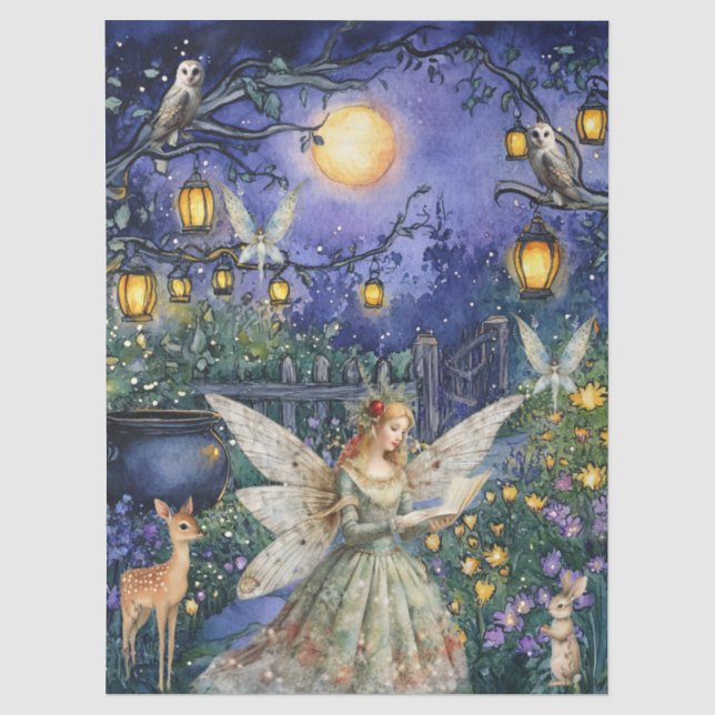 Enchanted Woodland Animals & Fairy Decoupage Paper Seidenpapier (Vorderseite)