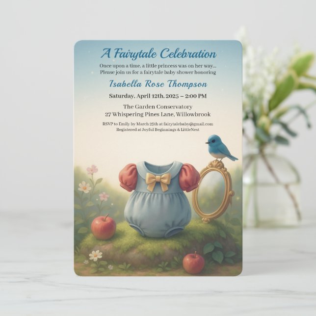 Enchanted Woodland Princess Baby Shower Fairytale  Einladung (Stehend Vorderseite)