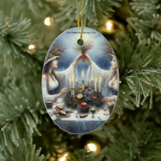 Enchanted Yule Celebration Flat Holiday Card Keramik Ornament