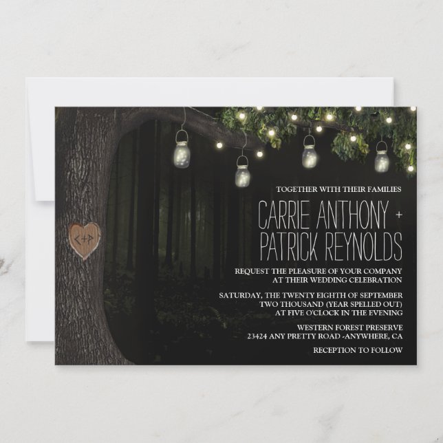 Enchantée Mason Jar Oak Tree Mariage Invitations (Devant)