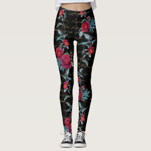 Enchanter Peony Black Floral Pattern - Leggings