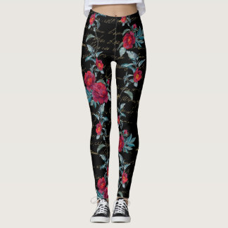 Enchanter Peony Black Floral Pattern - Leggings