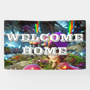 Enchanter Welcome Home Bannière avec champignons
