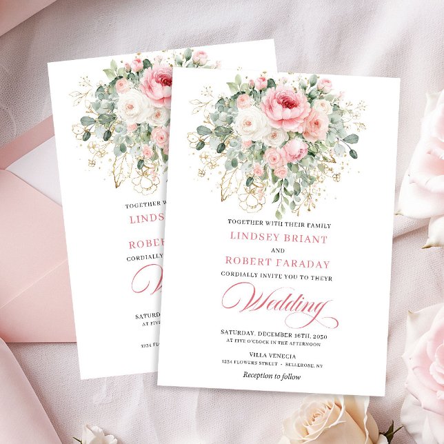 Enchanting Blush Rose Boho Floral Wedding Invite Einladung (Enchanting Blush Rose Boho Floral Wedding Invitation)