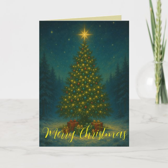 Enchanting Christmas Tree Midnight Forest Custom  Karte (Vorderseite)