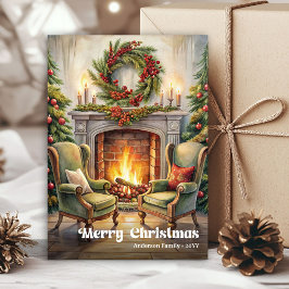 Enchanting classic festive scene with pine wreath feiertagskarte